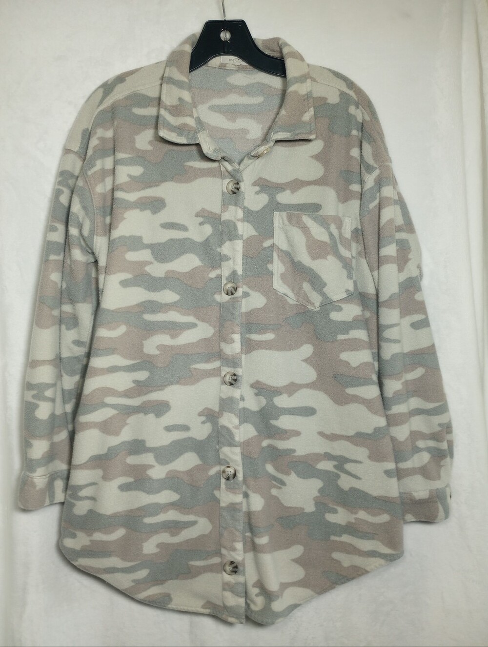 Camo Fleece Collared Button Front Shirt Cozy Oversized Outdoorsy Shacket Western